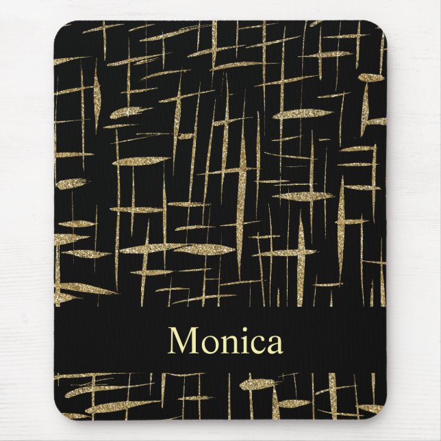 black and gold glitter sparkle custom name mouse mat (Front)