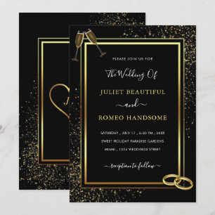 Black and Gold Glitter Sparkle Wedding Invitation