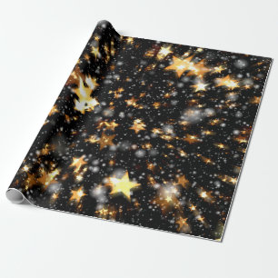 Black and Gold Glitter Stars Christmas Wrapping Paper