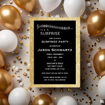Black and Gold Glitter Surprise Party Birthday