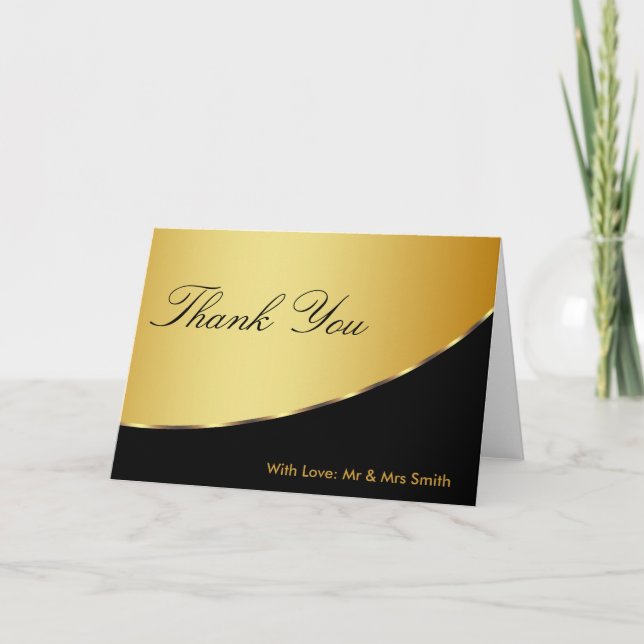 Black and Gold Glitter Thank You Card (Front)