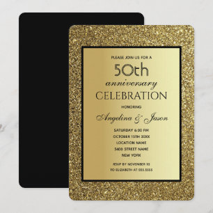 Black and Gold Glitter Wedding 50th Anniversary Invitation