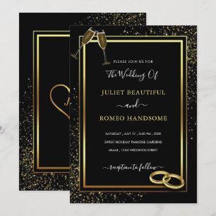 Black and Gold Glitter Wedding Invitation Card