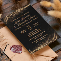 Black and Gold Glitter Wedding Invitations