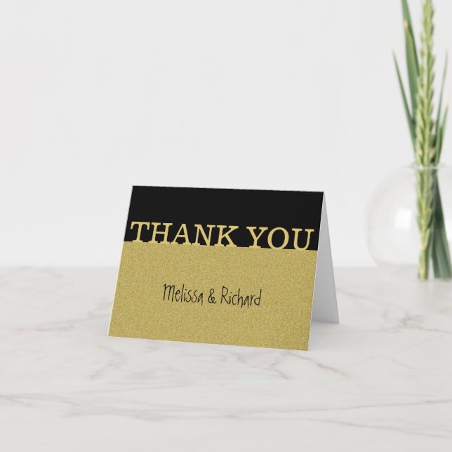 Black And Gold Glitter Wedding Thank You Card (Front)