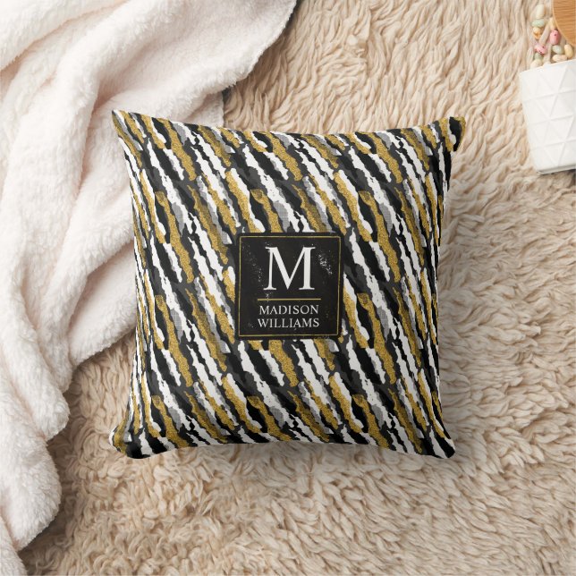 Black and Gold Glitter White Animal Zebra Pattern Cushion (Blanket)