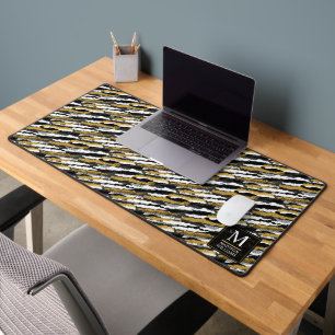 Black and Gold Glitter White Animal Zebra Pattern Desk Mat