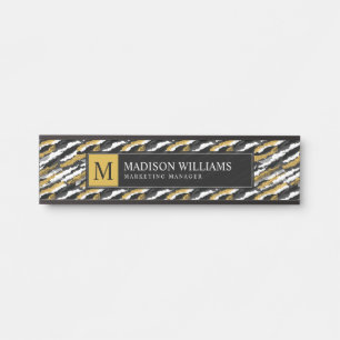 Black and Gold Glitter White Animal Zebra Pattern Door Sign