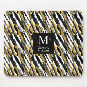 Black and Gold Glitter White Animal Zebra Pattern Mouse Mat