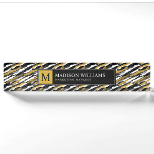 Black and Gold Glitter White Animal Zebra Pattern Nameplate