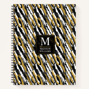 Black and Gold Glitter White Animal Zebra Pattern Notebook
