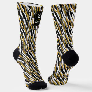 Black and Gold Glitter White Animal Zebra Pattern Socks