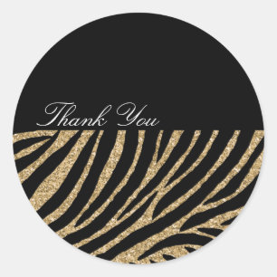 Black and Gold Glitter Zebra Print Thank you Classic Round Sticker