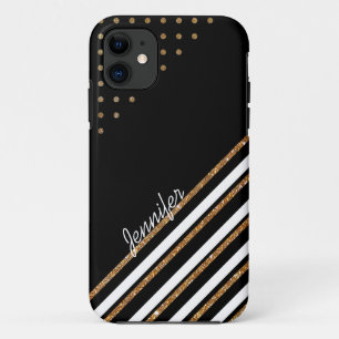 Black and Gold Glittery Custom iPhone 5S Case