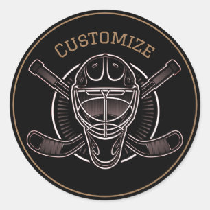Black And Gold Goalie Mask Classic Round Sticker