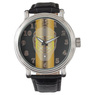Black and Gold Goalie Mask Hockey Wrist Watch