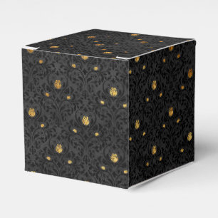 Black and Gold Gold Floral Grunge Damask Favour Box
