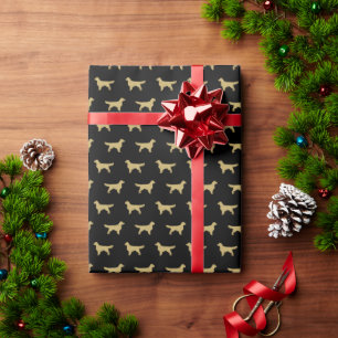 Black and Gold Golden retriever Wrapping Paper