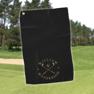 Black And Gold Golf Clubs Personalised Name Towel