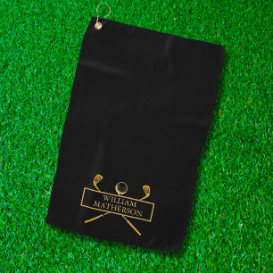 Black And Gold Golf Clubs Personalised Towel