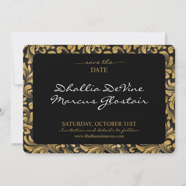 Black And Gold Goth Pattern Save The Date (Front)