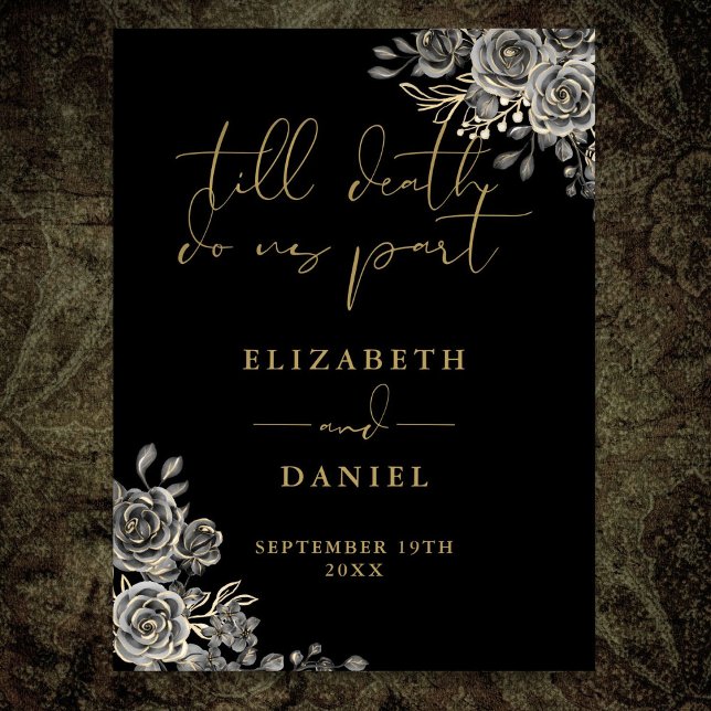 Black And Gold Goth Roses Floral Wedding Sign (Black And Gold Goth Roses Floral Wedding Sign)