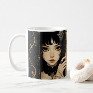 Black and Gold Gothic Anime Girl Coffee Mug