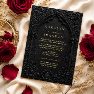 Black and Gold Gothic Arch Wedding Invitation