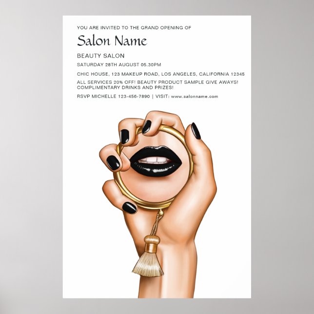 Black and Gold Gothic Beauty Salon Opening Poster (Front)