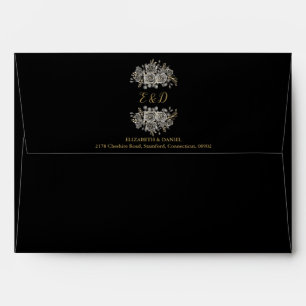 Black And Gold Gothic Floral Monogram Address Envelope