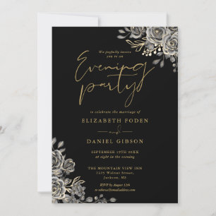 Black And Gold Gothic Floral Wedding Evening Party Invitation