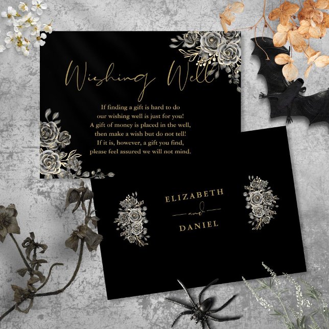 Black And Gold Gothic Floral Wishing Well Wedding Enclosure Card (Black And Gold Gothic Floral Wishing Well Wedding Enclosure Card)