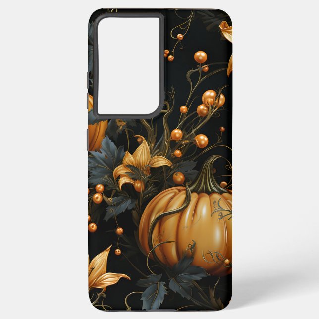 BLACK AND GOLD GOTHIC HALLOWEEN PUMPKINS SAMSUNG GALAXY S21+ CASE (Back)