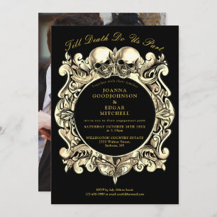 Black And Gold Gothic Photo Engagement Party Invitation