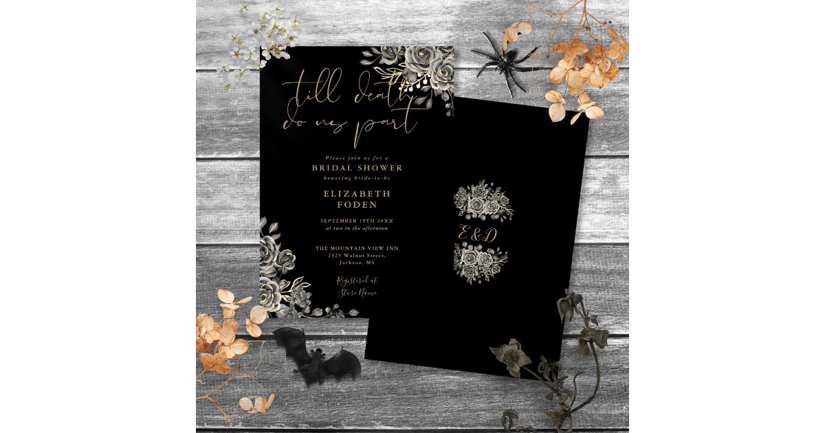 Black And Gold Gothic Roses Floral Bridal Shower Invitation | Zazzle