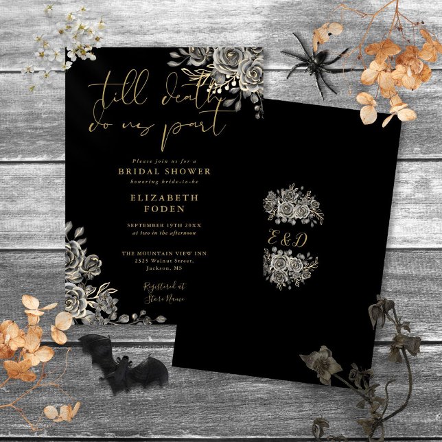 Black And Gold Gothic Roses Floral Bridal Shower Invitation (Black And Gold Gothic Roses Floral Bridal Shower Invitation)