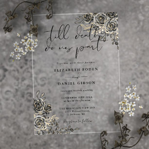 Black And Gold Gothic Roses Floral Wedding Acrylic Invitations