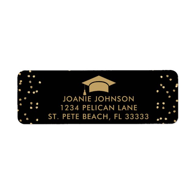 Black and Gold Graduate Cap Return Address (Front)