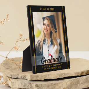 Black And Gold Graduation 20XX Grad Photo Keepsake Plaque
