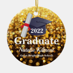 Black and Gold Graduation Cap Class of 2022 Photo Ceramic Tree Decoration