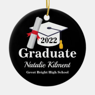 Black and Gold Graduation Cap Class of 2022 Photo Ceramic Tree Decoration