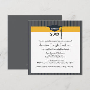 Black and Gold Graduation Cap Invitation