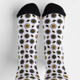 Black and Gold Graduation Cap Pattern Socks