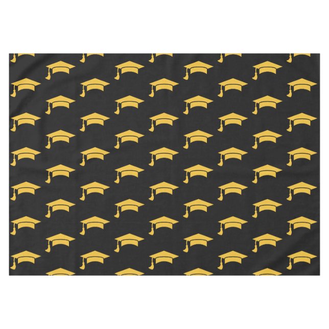 Black and Gold Graduation Cap Tablecloth (Front (Horizontal))