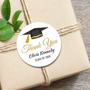 Black And Gold Graduation Cap Thank You Favor Classic Round Sticker