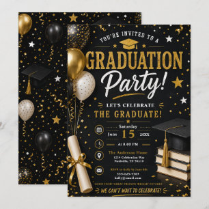 Black and Gold Graduation Celebration Invitation