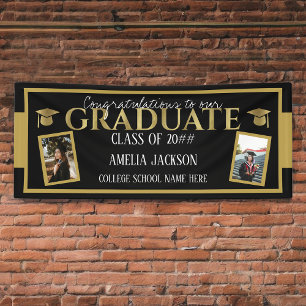 Black And Gold Graduation Congratulations Photo Banner