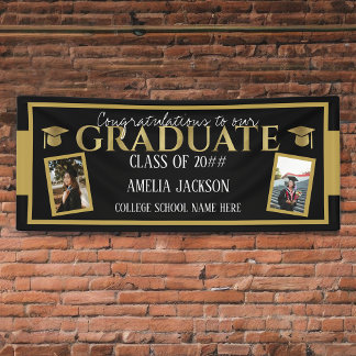 Black And Gold Graduation Congratulations Photo Banner