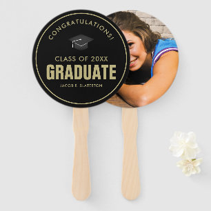 Black and Gold Graduation Congratulations Photo Hand Fan