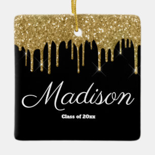 Black and Gold Graduation Gift Class of 2023 Grad Ceramic Ornament